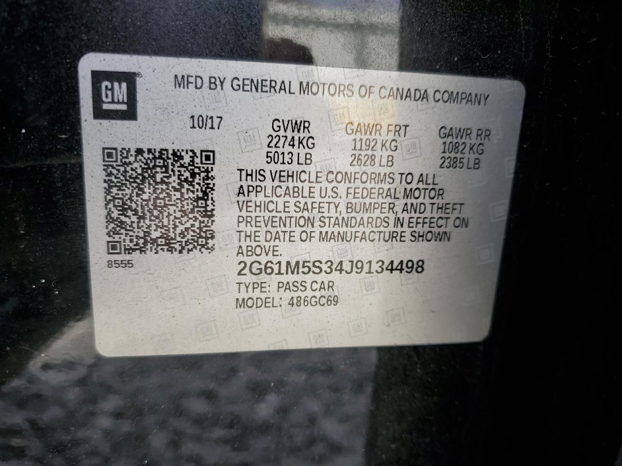 2018 Cadillac Xts Luxury VIN: 2G61M5S34J9134498 Lot: 50065865