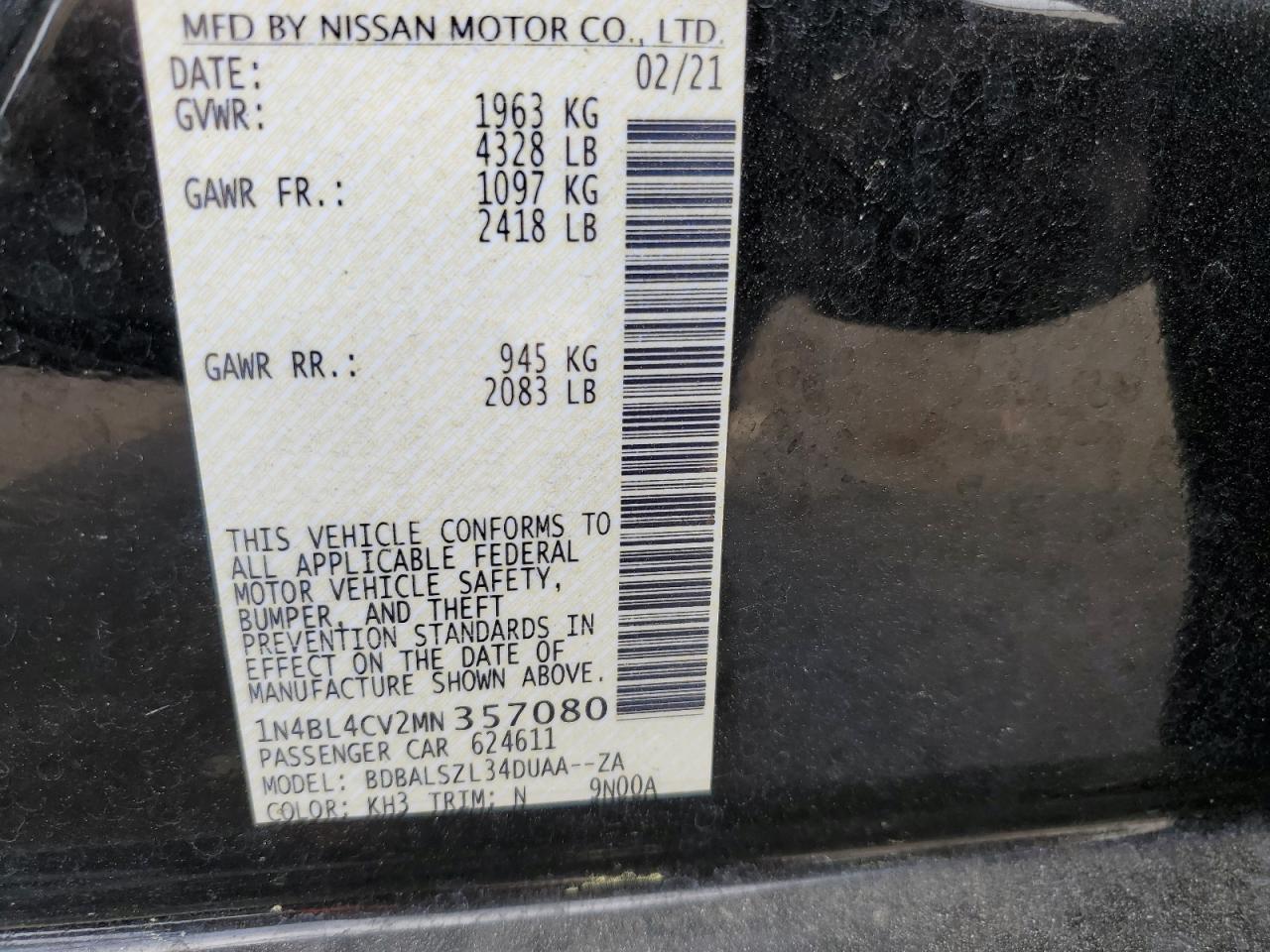 1N4BL4CV2MN357080 NISSAN ALTIMA 2021