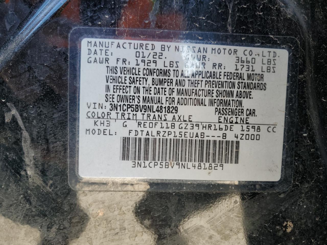 3N1CP5BV9NL481829 NISSAN KICKS 2022