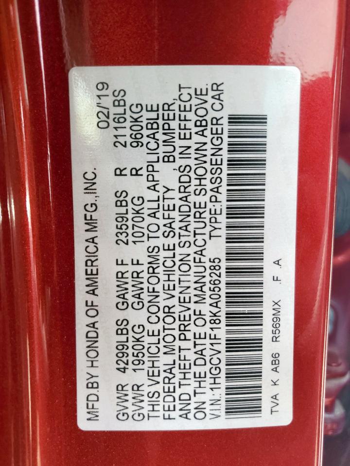 1HGCV1F18KA056285 HONDA ACCORD 2019