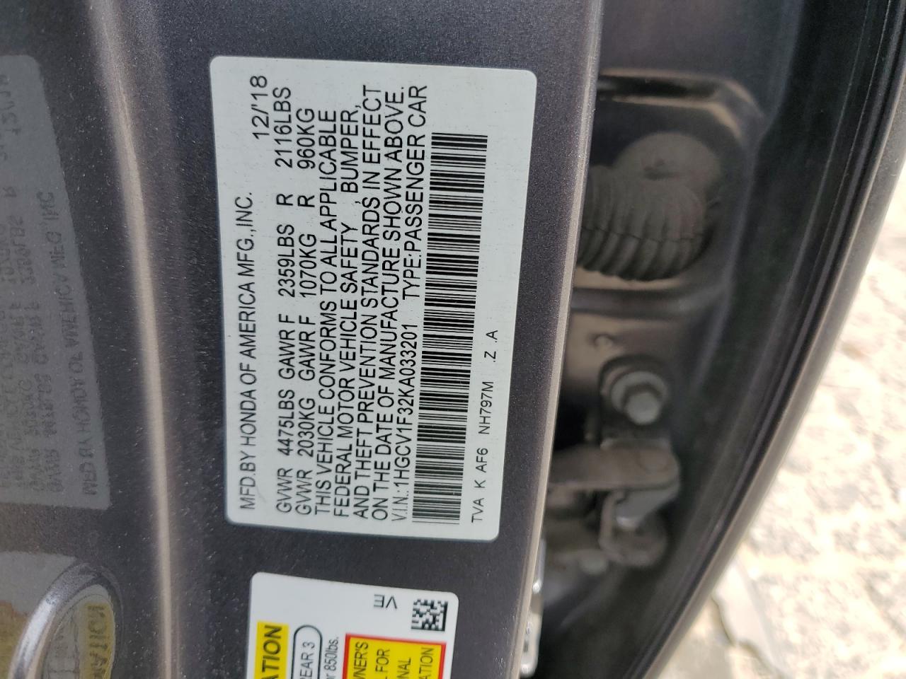 1HGCV1F32KA033201 HONDA ACCORD 2019