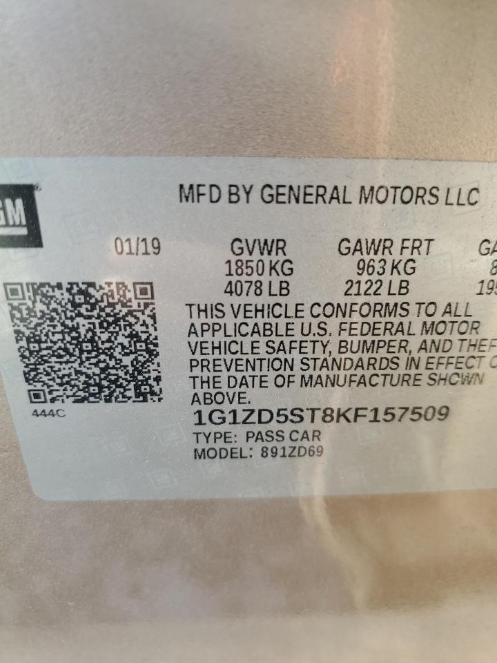 1G1ZD5ST8KF157509 CHEVROLET MALIBU 2019