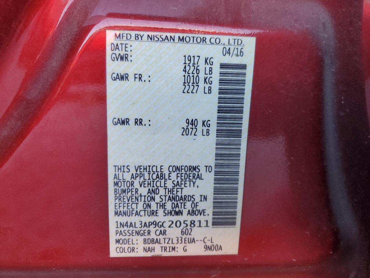 1N4AL3AP9GC205811 NISSAN ALTIMA 2016