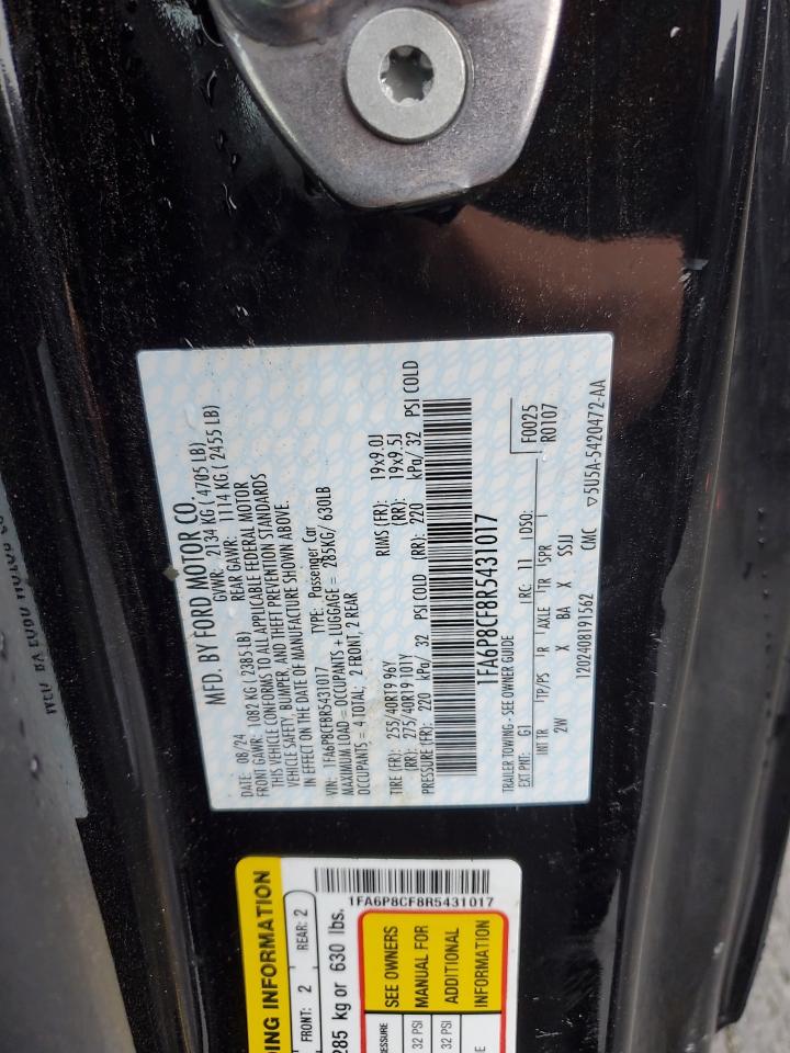 1FA6P8CF8R5431017 FORD MUSTANG 2024