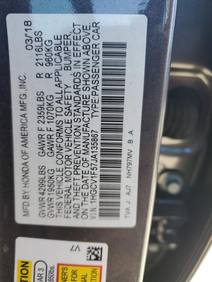 1HGCV1F57JA135867 HONDA ACCORD 2018