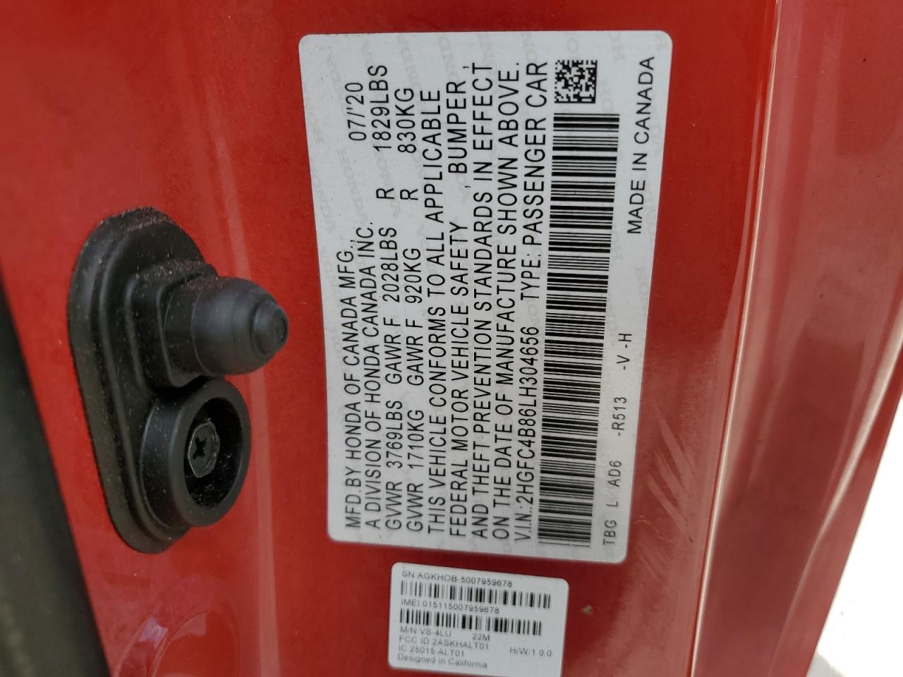 2HGFC4B86LH304656 HONDA CIVIC 2020