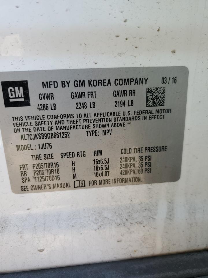 2016 Chevrolet Trax Ls VIN: KL7CJKSB9GB661252 Lot: 47848355