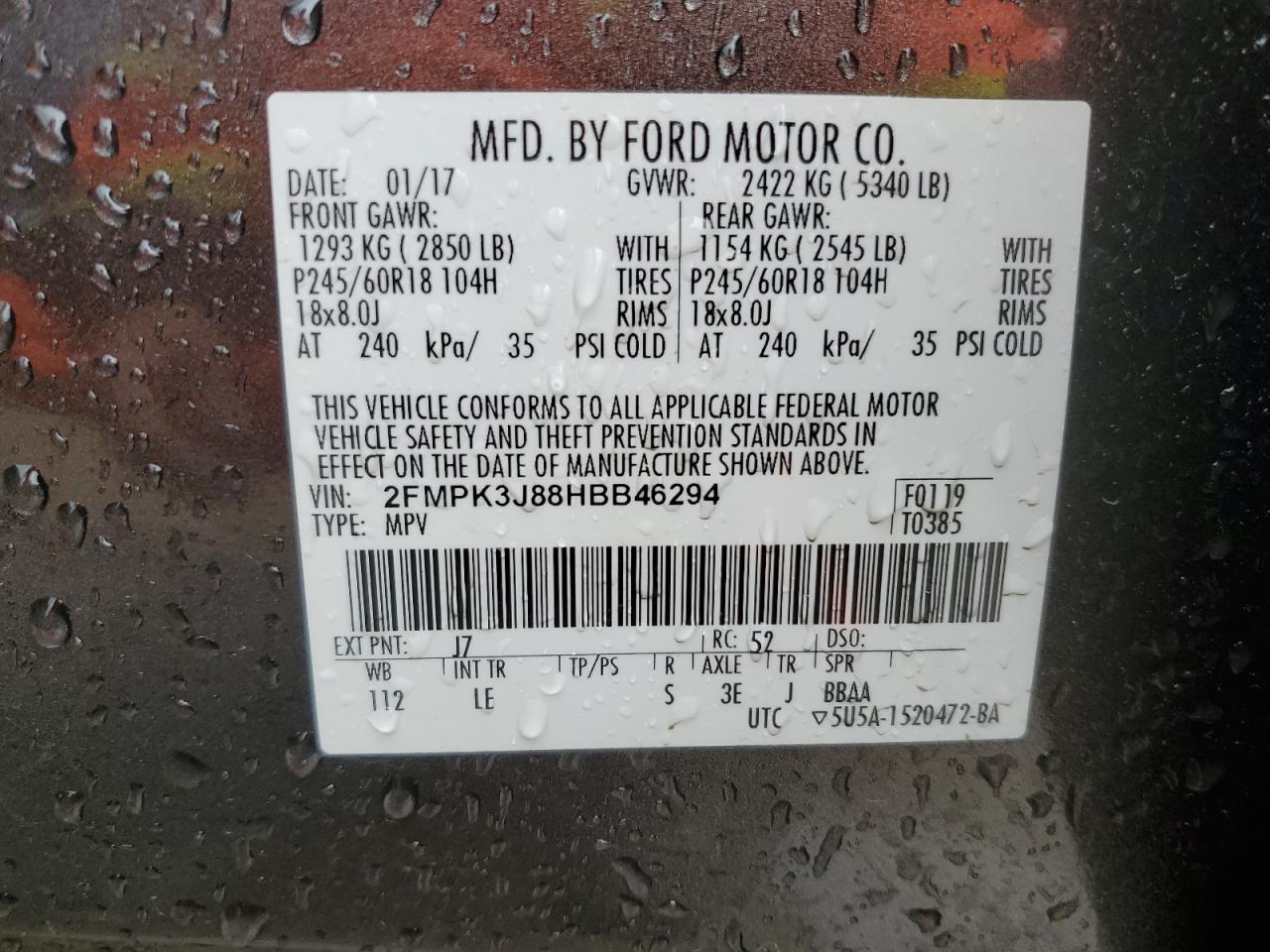 2FMPK3J88HBB46294 FORD EDGE 2017