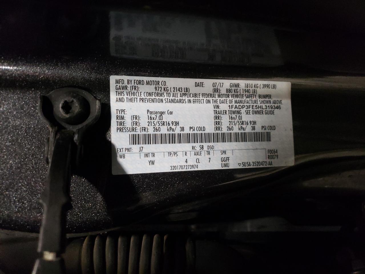 1FADP3FE5HL319346 FORD FOCUS 2017