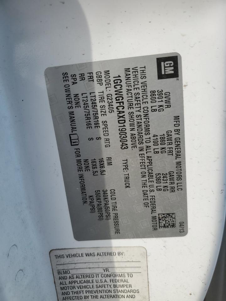 2013 Chevrolet Express G2500 VIN: 1GCWGFCAXD1903043 Lot: 51230335