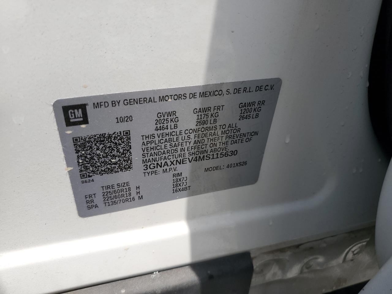3GNAXNEV4MS115630 CHEVROLET EQUINOX 2021