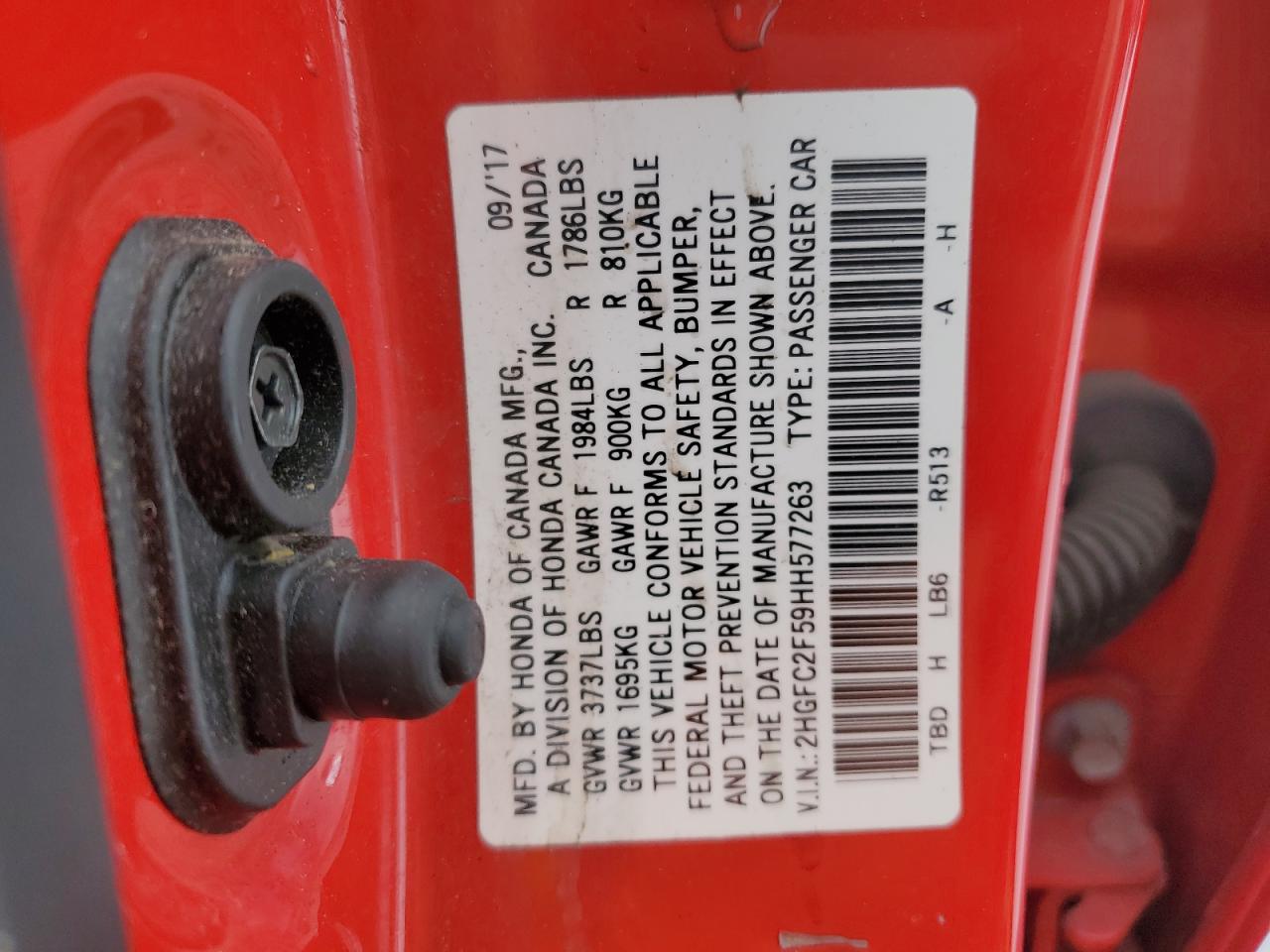 2HGFC2F59HH577263 HONDA CIVIC 2017
