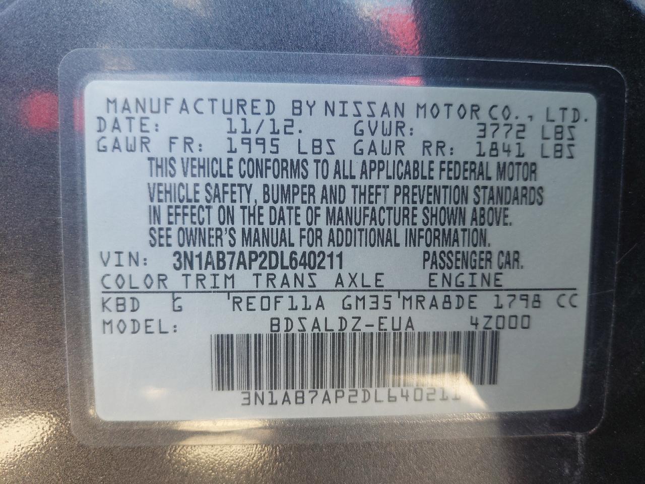 3N1AB7AP2DL640211 - 2013 NISSAN SENTRA - #50279225