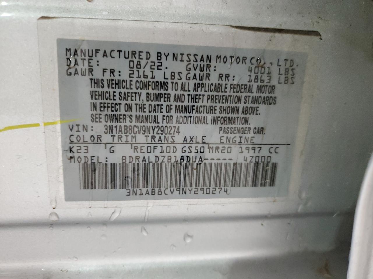 3N1AB8CV9NY290274 NISSAN SENTRA 2022