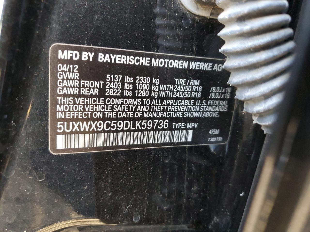 2013 BMW X3 VIN: 0000000000LK59736 Lot: 48146675