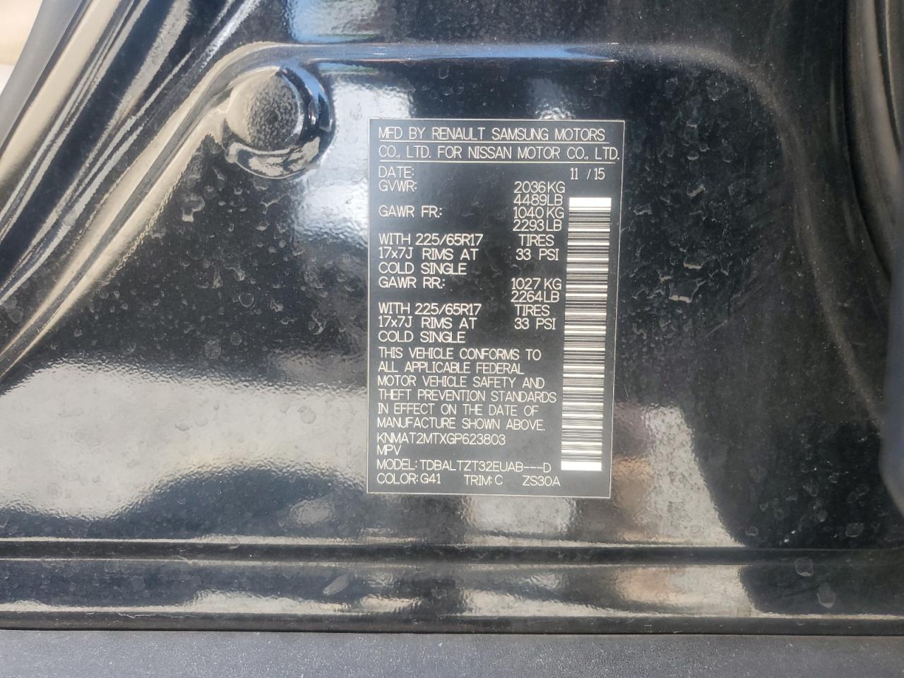 KNMAT2MTXGP623803 NISSAN ROGUE 2016