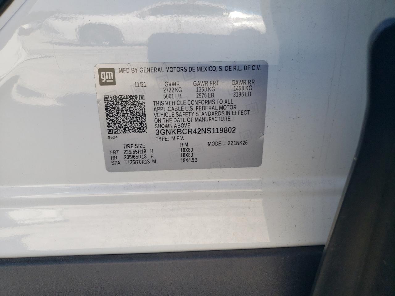 3GNKBCR42NS119802 CHEVROLET BLAZER 2022