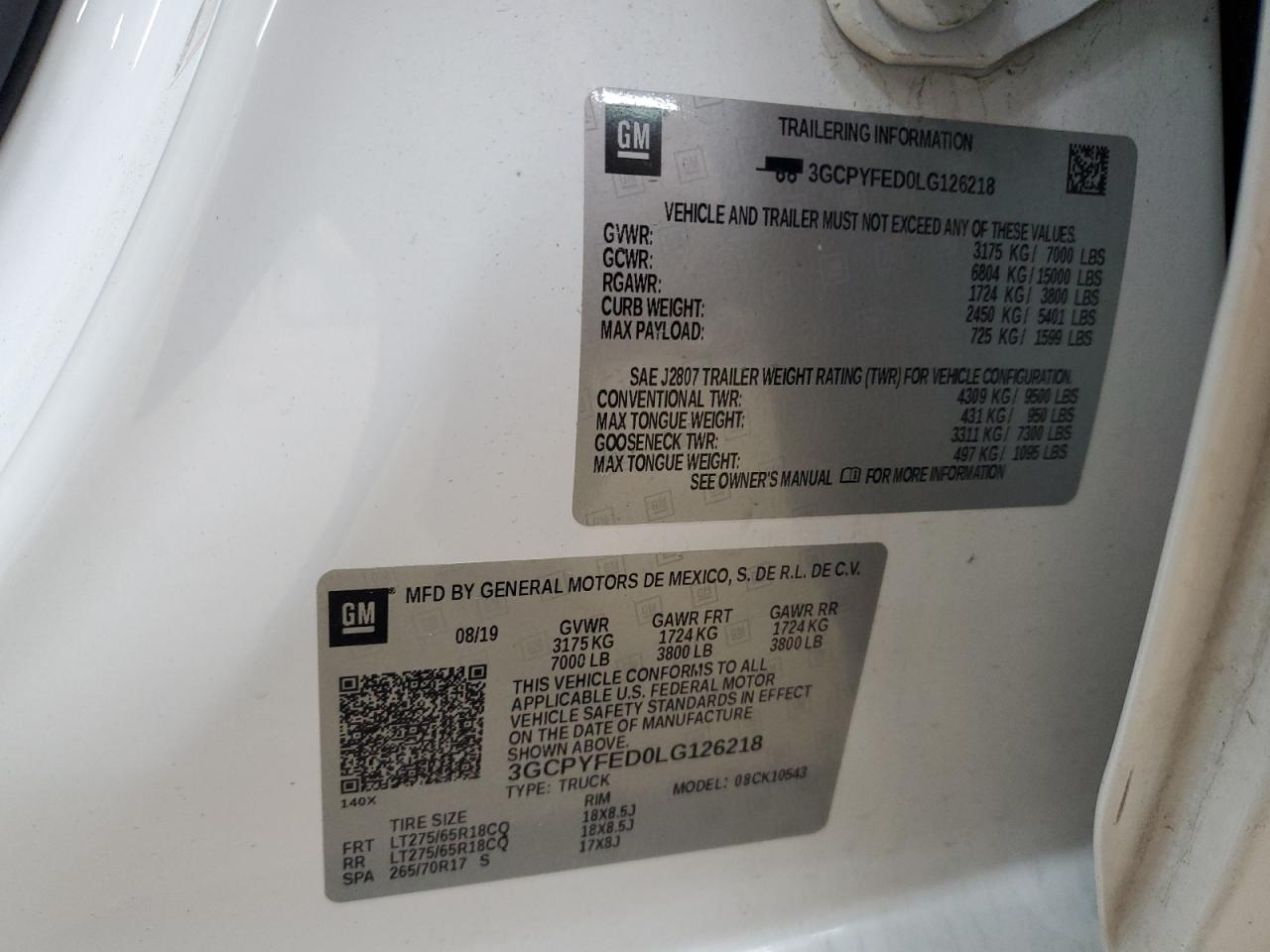 3GCPYFED0LG126218 CHEVROLET ALL Models 2020