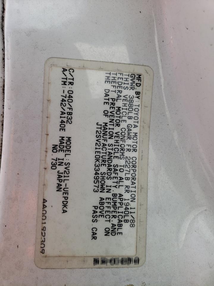 1989 Toyota Camry Dlx VIN: JT2SV21E0K3349573 Lot: 51115505