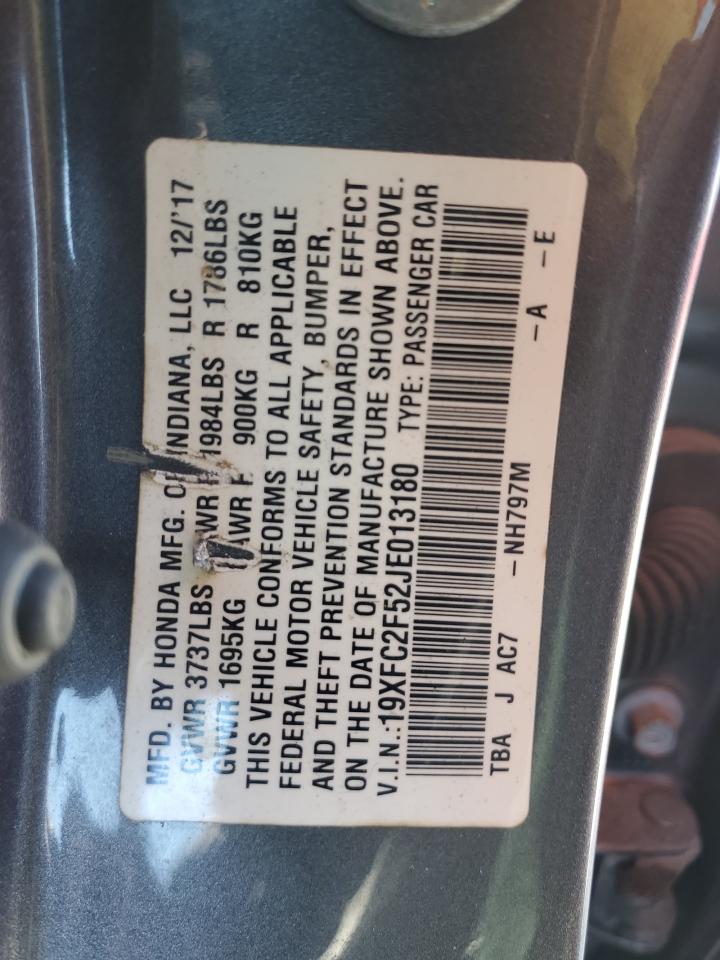 2018 Honda Civic Lx VIN: 19XFC2F52JE013180 Lot: 48881235