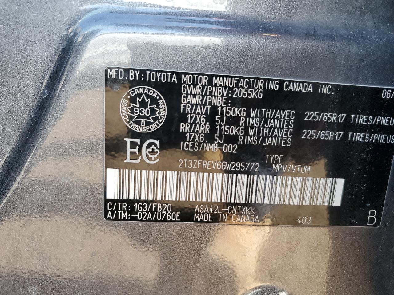 2T3ZFREV6GW295772 TOYOTA RAV4 2016