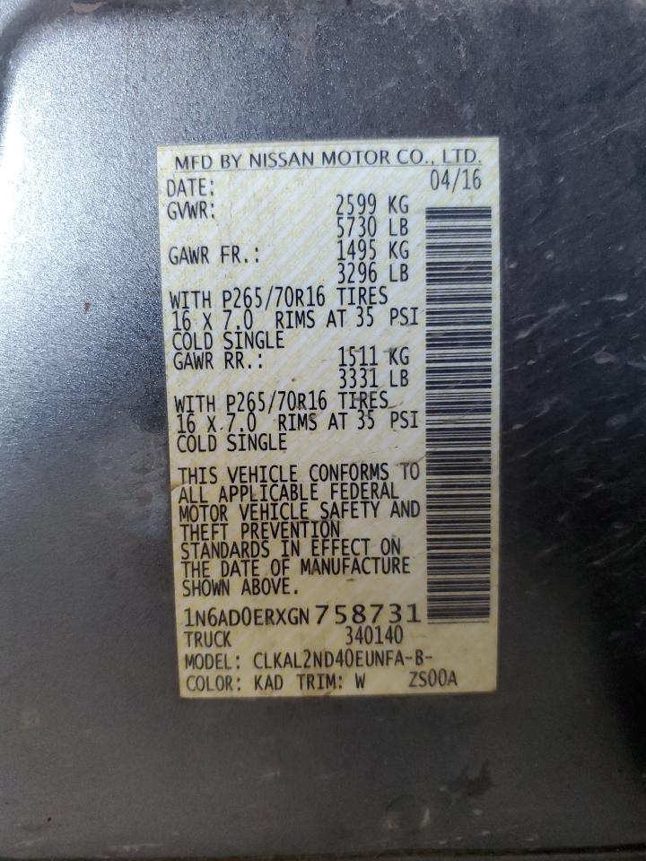 1N6AD0ERXGN758731 NISSAN FRONTIER 2016