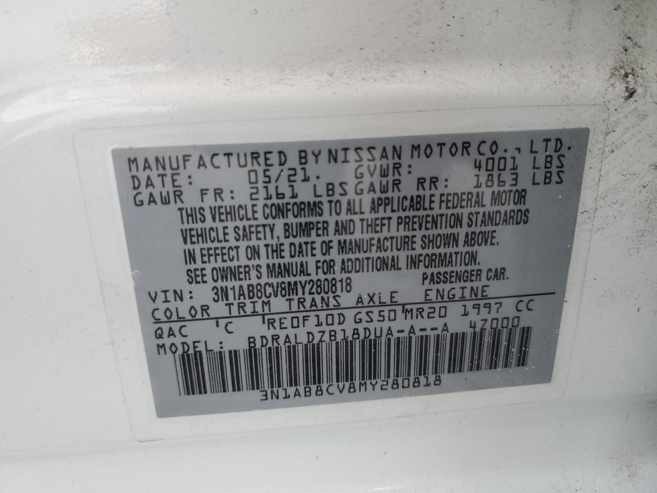 3N1AB8CV8MY280818 NISSAN SENTRA 2021