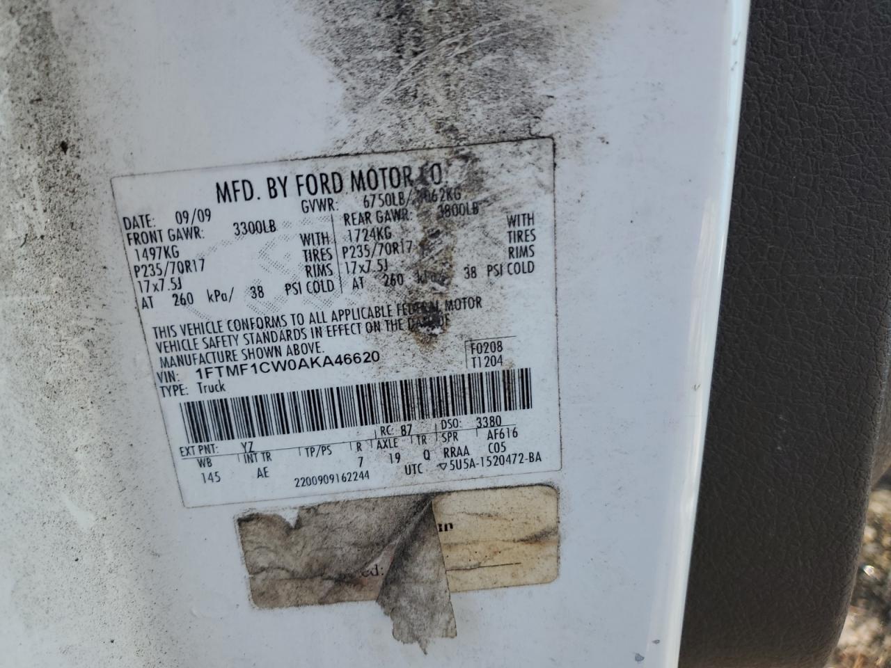 2010 Ford F150 VIN: 1FTMF1CW0AKA46620 Lot: 50548825