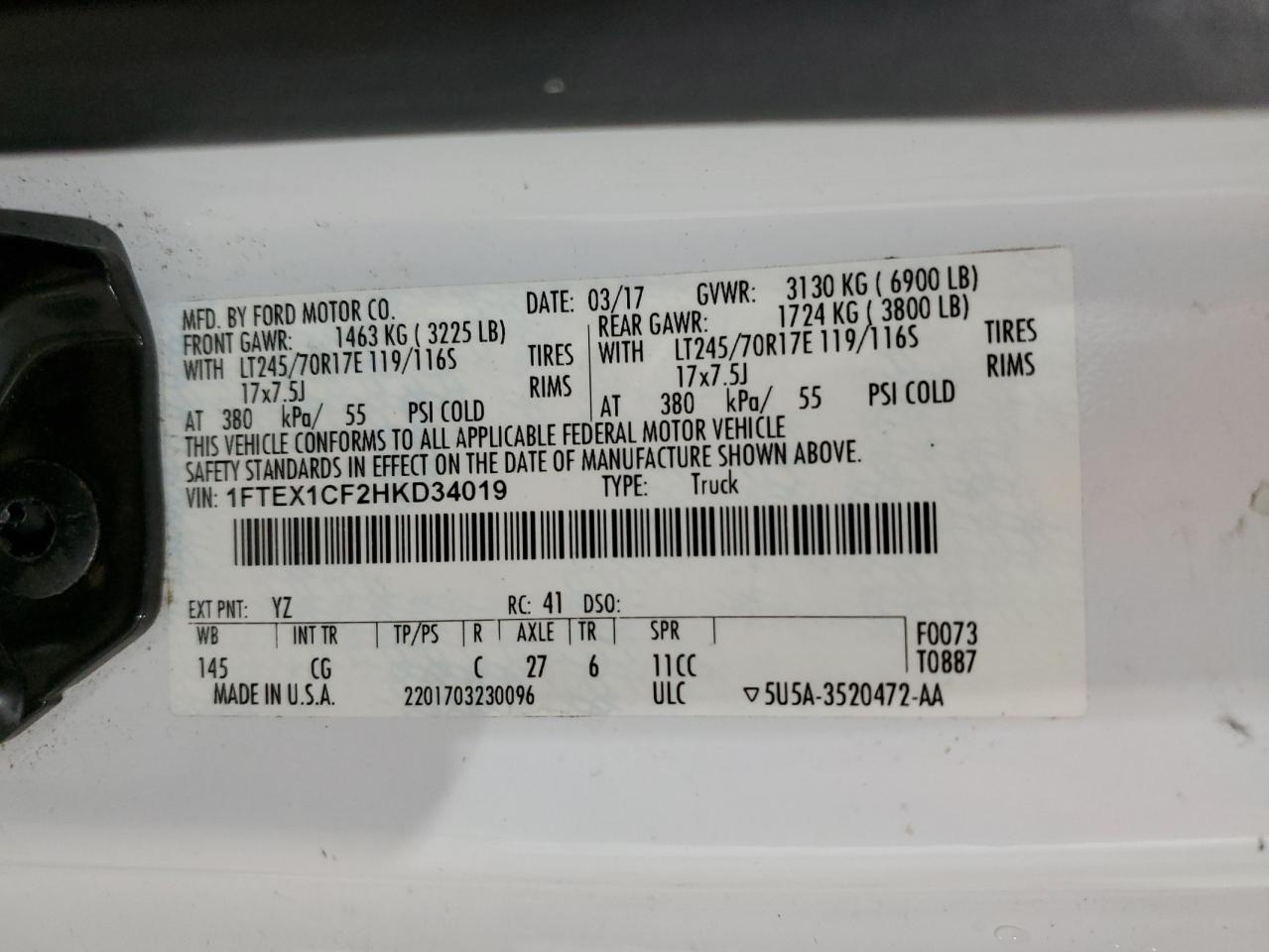 1FTEX1CF2HKD34019 FORD F-150 2017