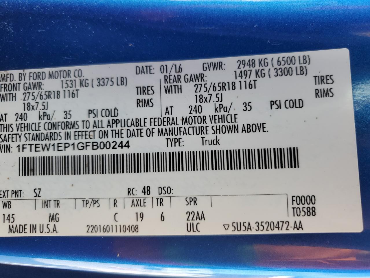 1FTEW1EP1GFB00244 FORD F-150 2016