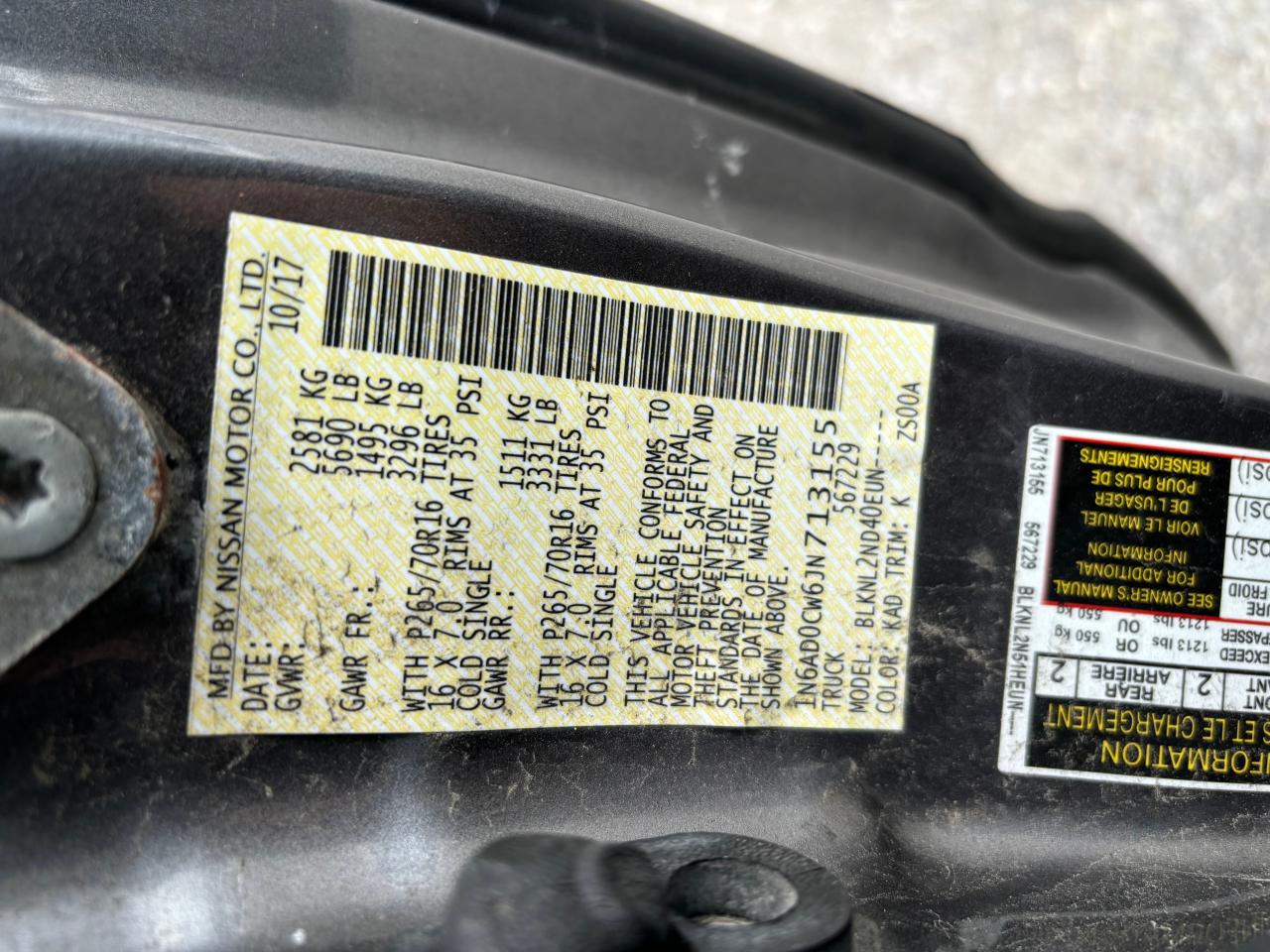 VIN: 1N6AD0CW6JN713155 2018 NISSAN FRONTIER