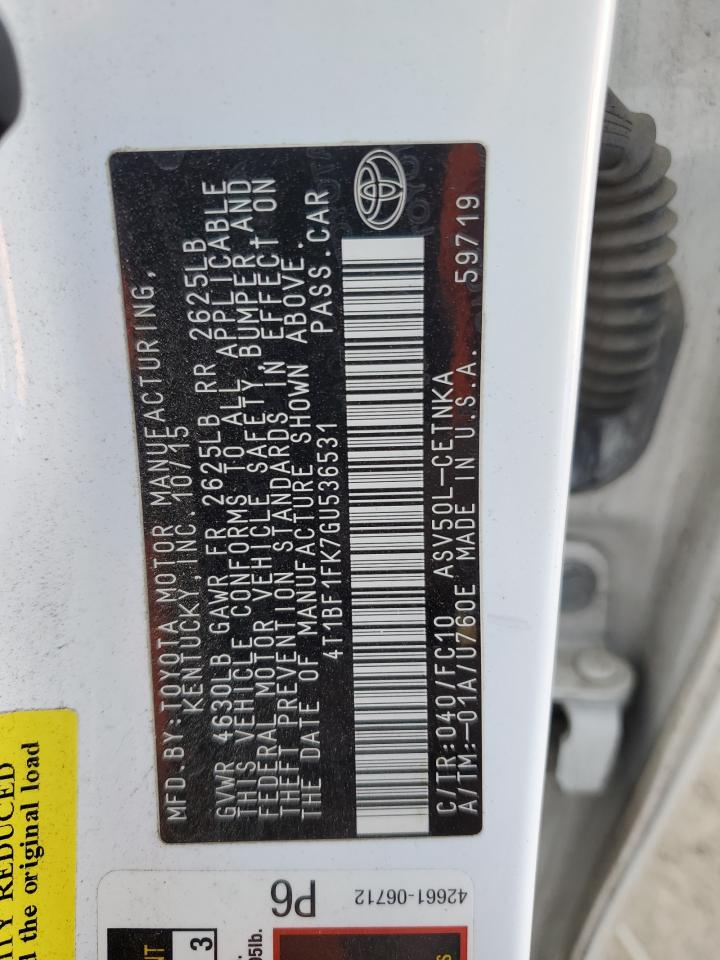 4T1BF1FK7GU536531 TOYOTA CAMRY 2016