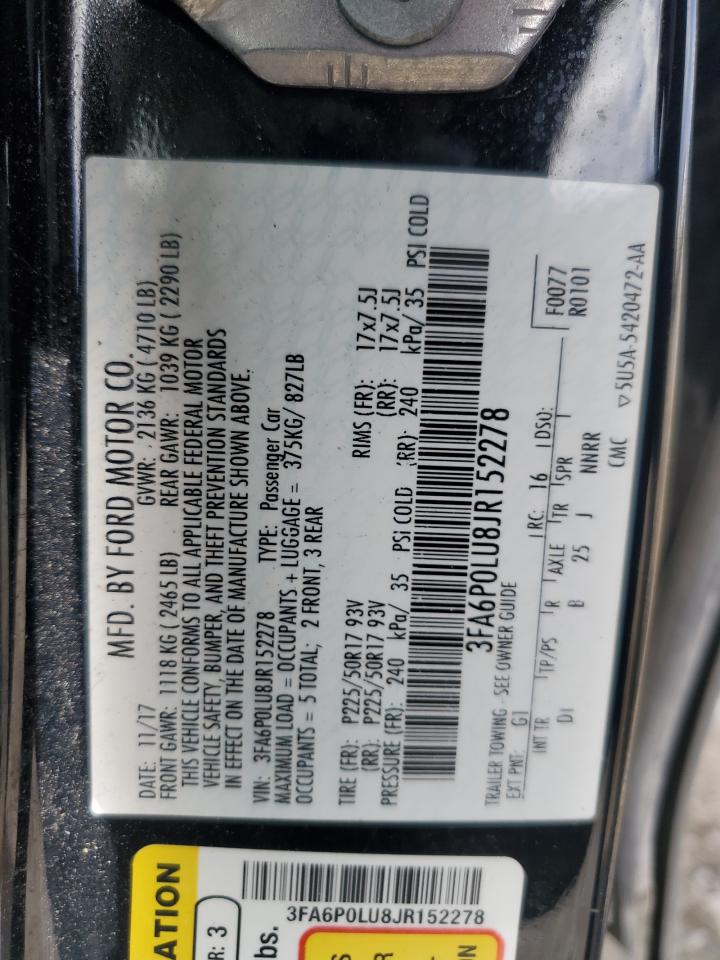 3FA6P0LU8JR152278 FORD FUSION 2018