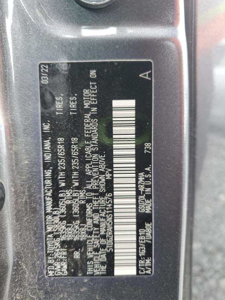 5TDGZRAH5NS114576 TOYOTA HIGHLANDER 2022