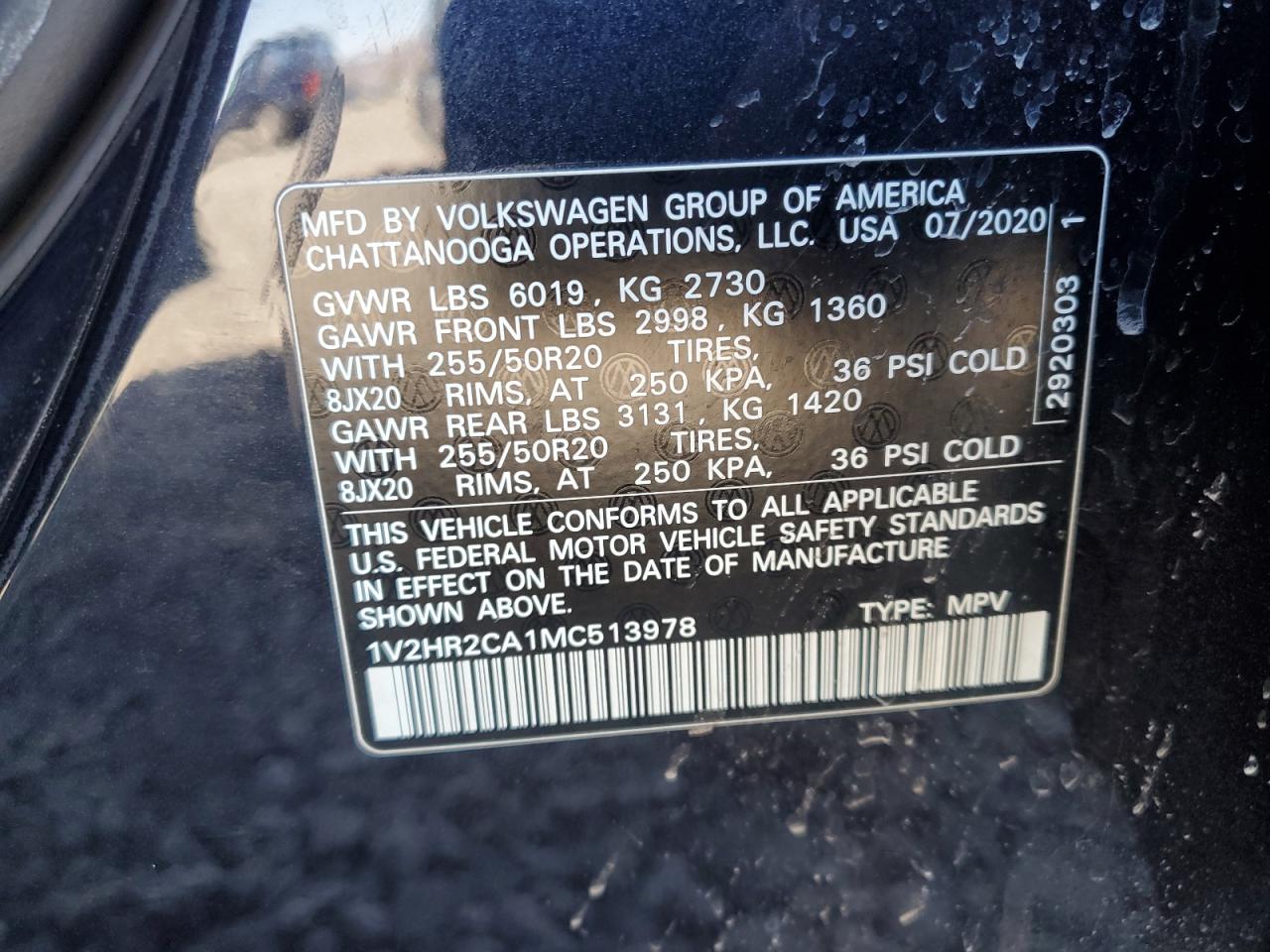 2021 Volkswagen Atlas Se VIN: 1V2HR2CA1MC513978 Lot: 49586795