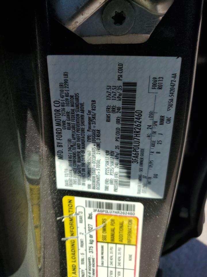 3FA6P0LU7HR262460 FORD FUSION 2017
