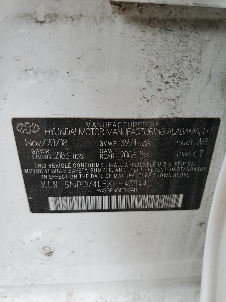 2019 Hyundai Elantra Se VIN: 5NPD74LFXKH438440 Lot: 50044035