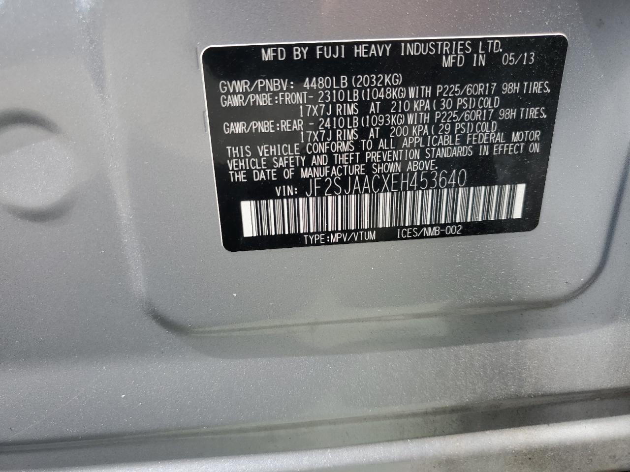 2014 Subaru Forester 2.5I VIN: JF2SJAACXEH453640 Lot: 50390555