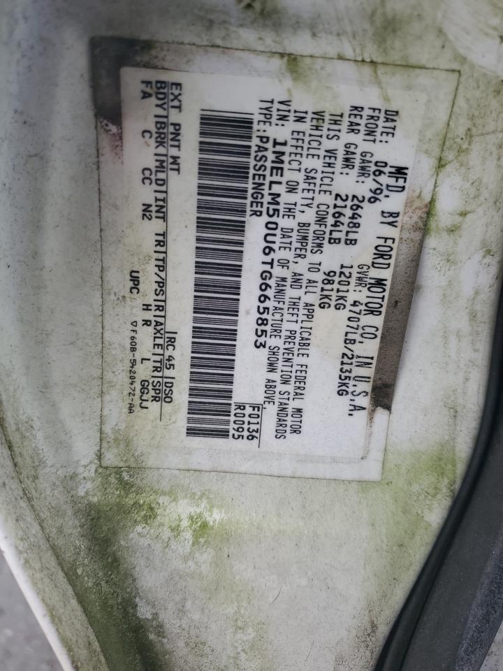 1996 Mercury Sable Gs VIN: 1MELM50U6TG665853 Lot: 50177365