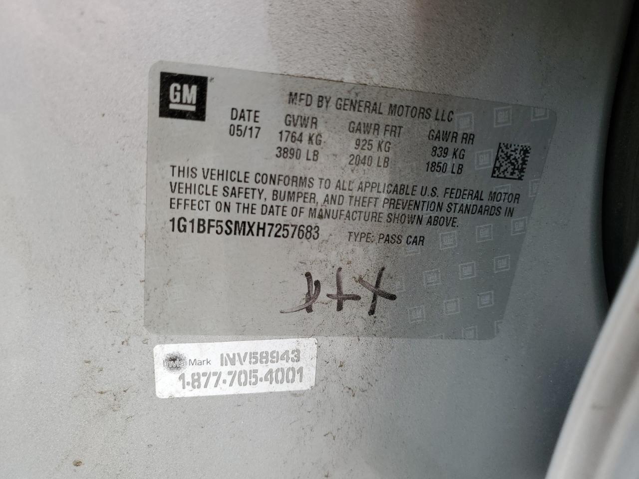1G1BF5SMXH7257683 CHEVROLET CRUZE 2017