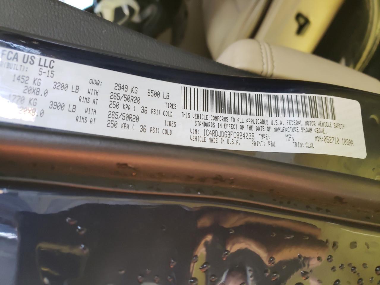 2015 Dodge Durango Limited VIN: 1C4RDJDG3FC824039 Lot: 48512655