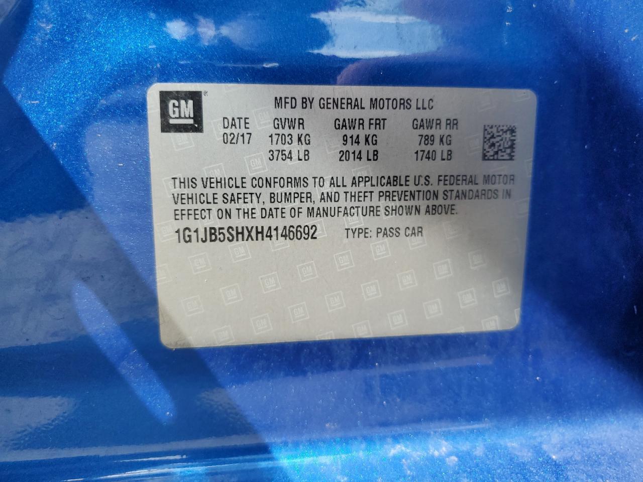 1G1JB5SHXH4146692 CHEVROLET SONIC 2017