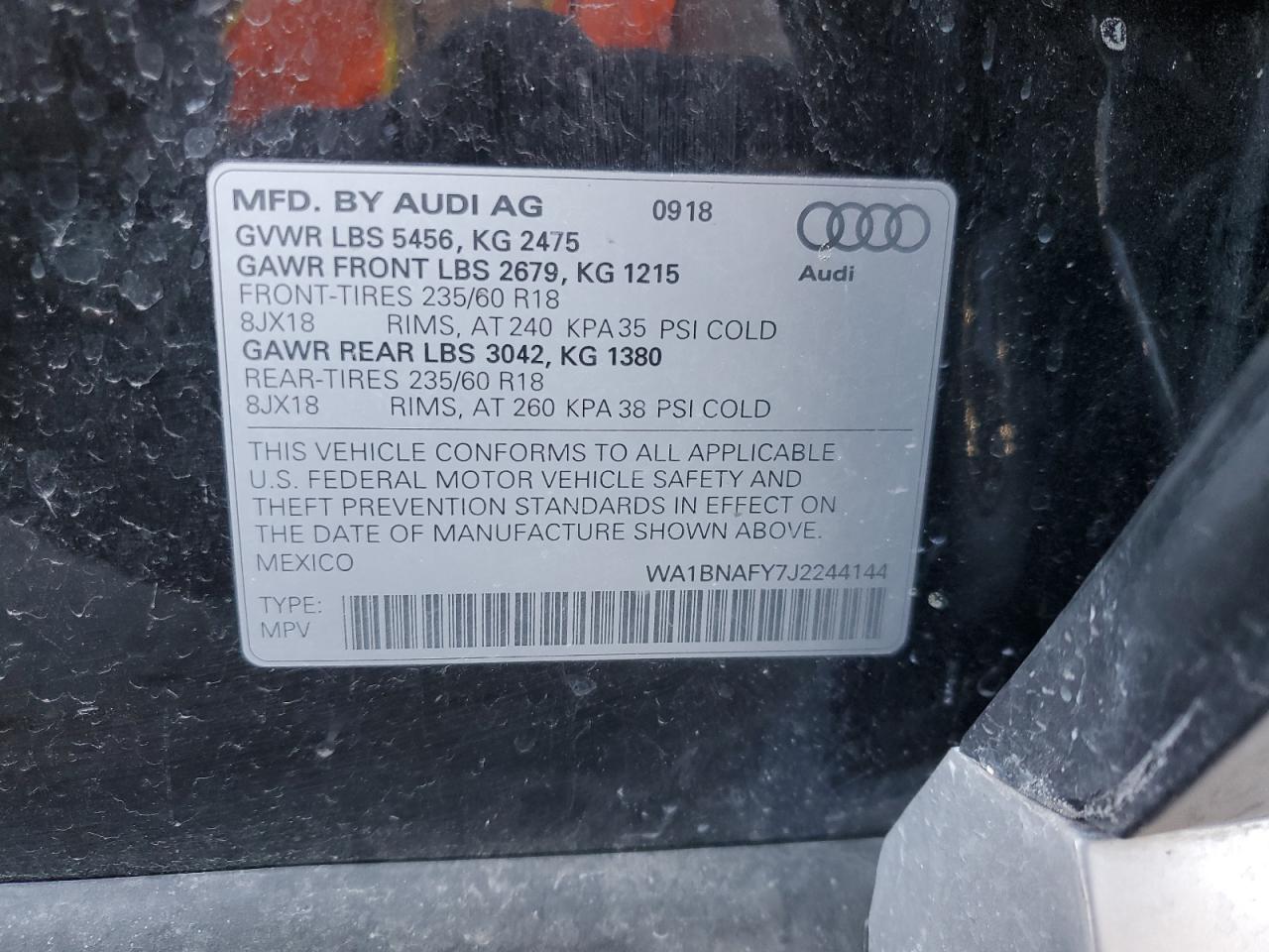 2018 Audi Q5 Premium Plus VIN: WA1BNAFY7J2244144 Lot: 49250675