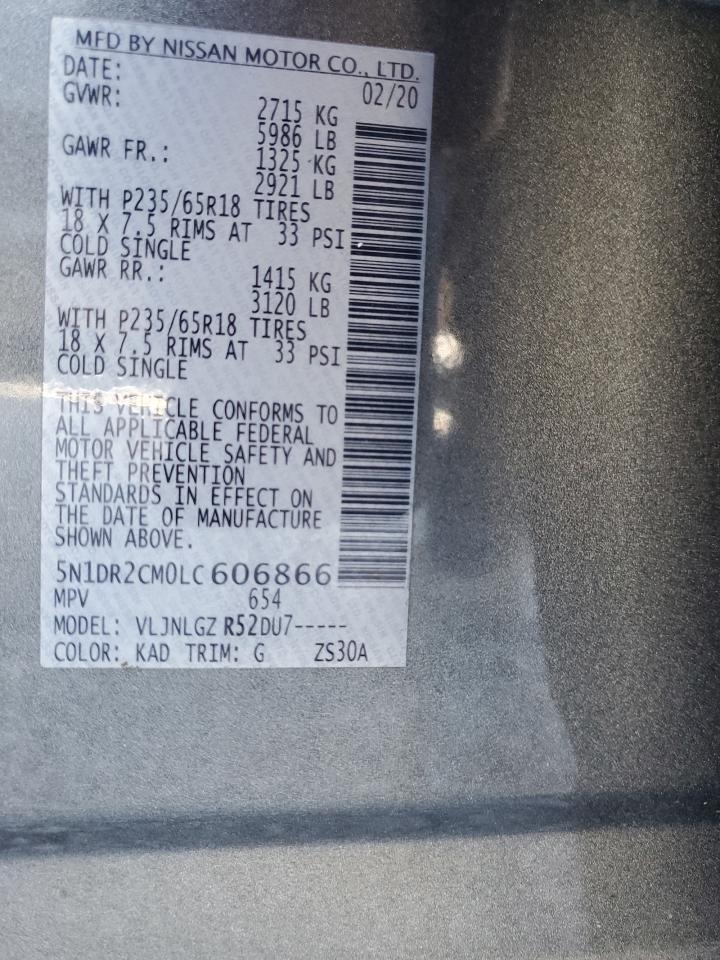 2020 Nissan Pathfinder Sl VIN: 5N1DR2CM0LC606866 Lot: 50057505