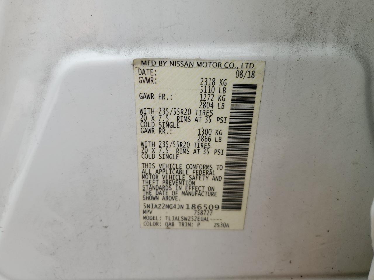 5N1AZ2MG4JN186509 NISSAN MURANO 2018
