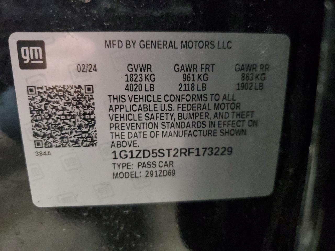 1G1ZD5ST2RF173229 CHEVROLET MALIBU 2024