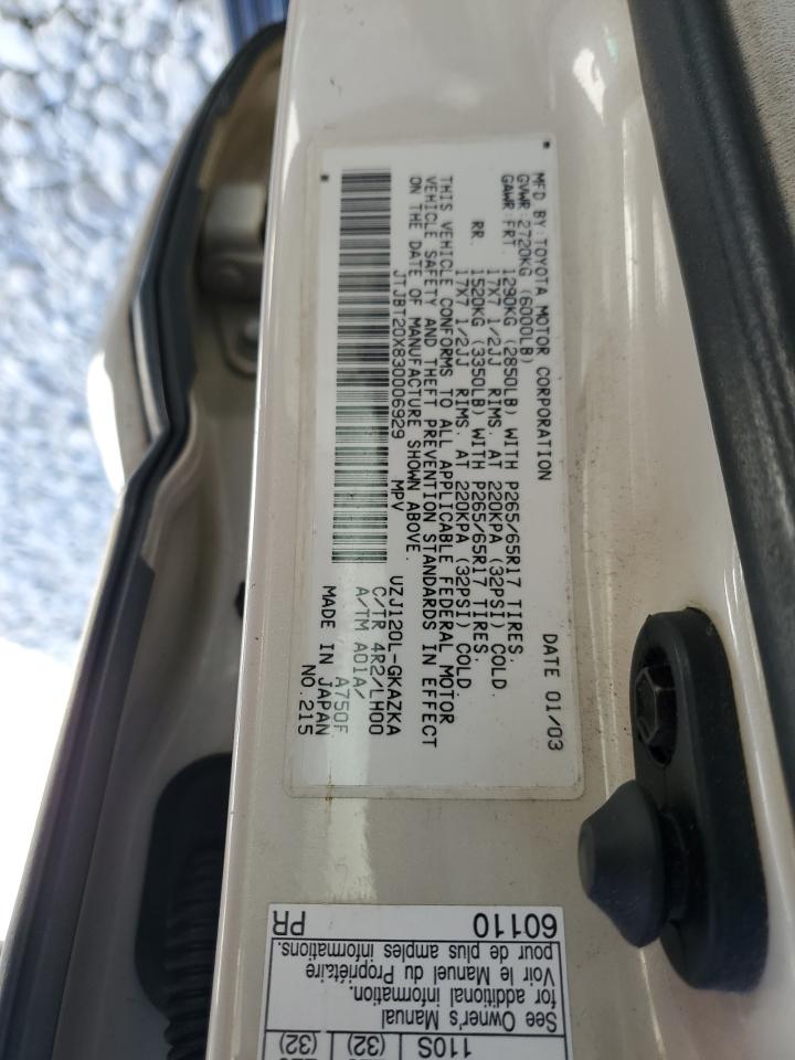 2003 Lexus Gx 470 VIN: JTJBT20X830006929 Lot: 47340915