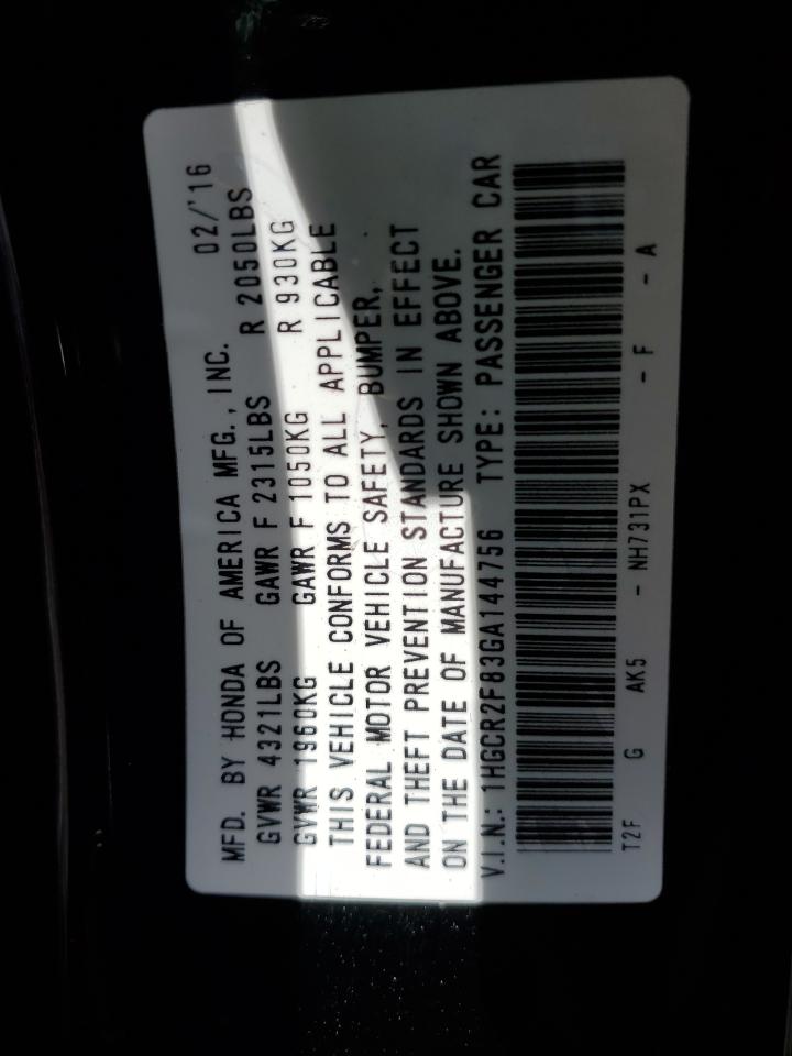 1HGCR2F83GA144756 HONDA ACCORD 2016