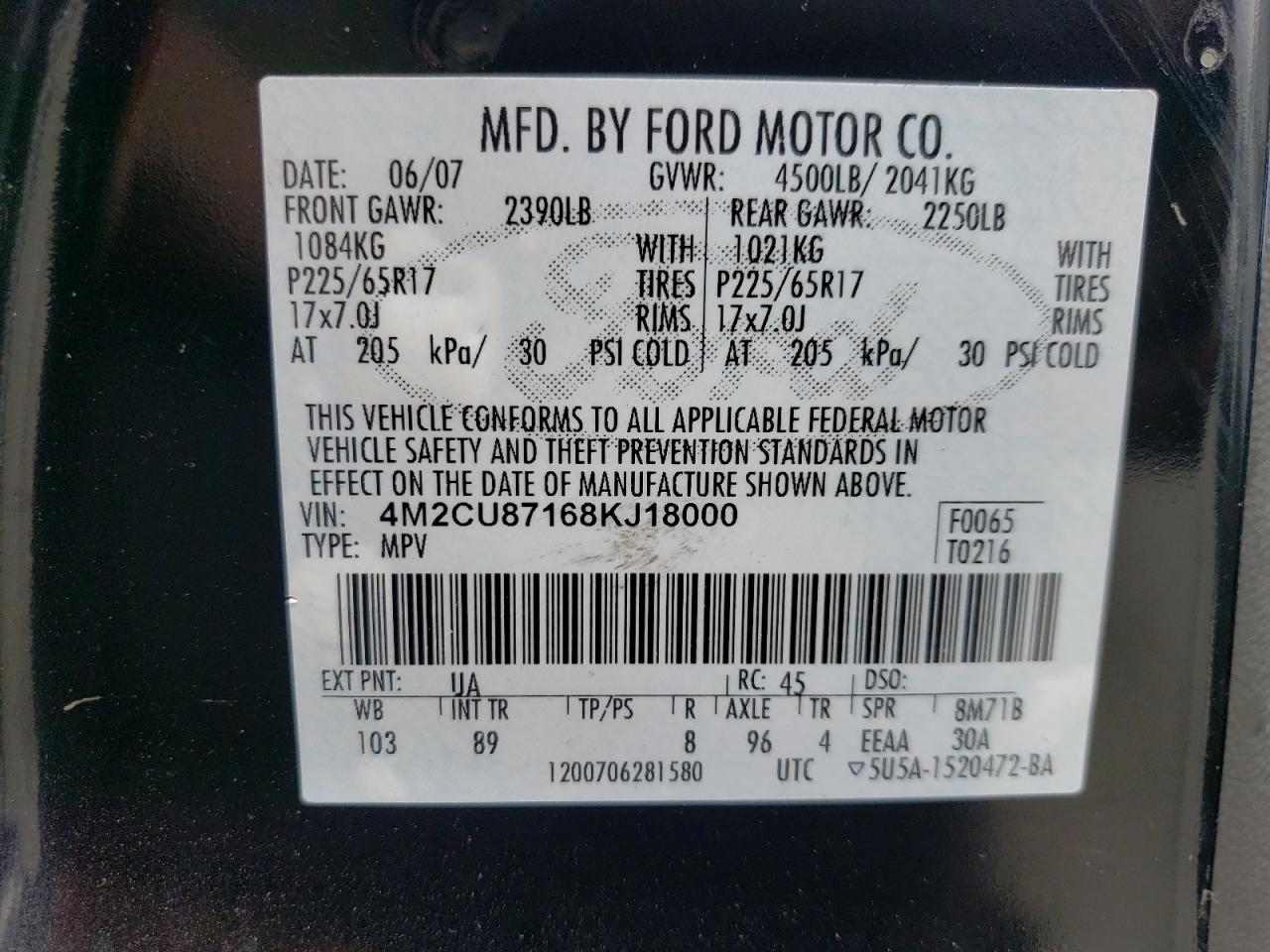 2008 Mercury Mariner Premier VIN: 4M2CU87168KJ18000 Lot: 49802615