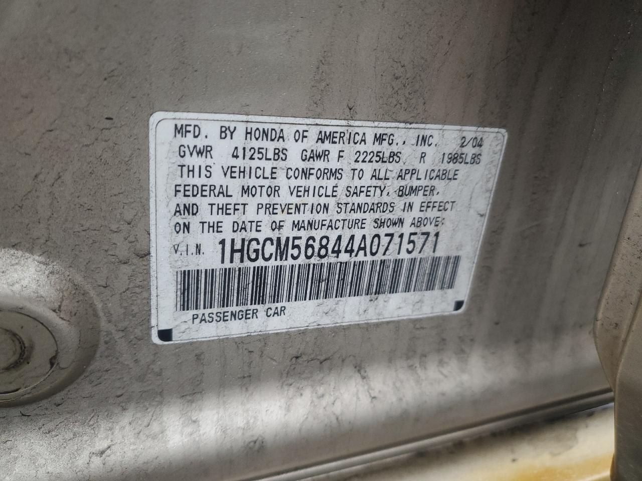 2004 Honda Accord Ex VIN: 1HGCM56844A071571 Lot: 50400515